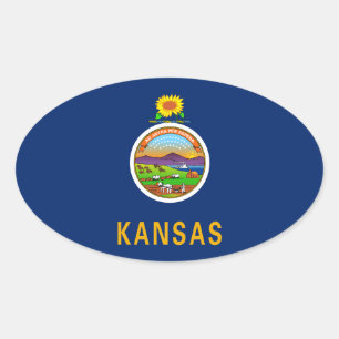 Pegatina Ovalada Bandera de Kansas