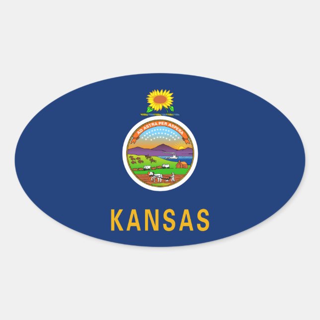 Pegatina Ovalada Bandera de Kansas (Anverso)