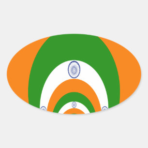 Pegatina Ovalada Bandera de la India Kaleidoscopio: Unidad & Patrio