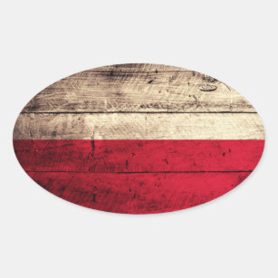 Pegatina Ovalada Bandera de madera vieja de Polonia