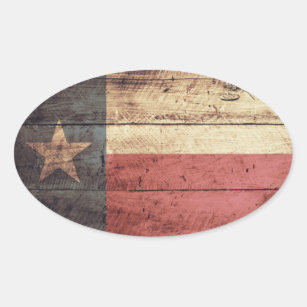 Pegatina Ovalada Bandera de madera vieja de Tejas