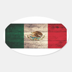 Pegatina Ovalada Bandera de México de madera antigua
