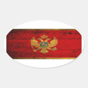 Pegatina Ovalada Bandera de Montenegro de madera antigua