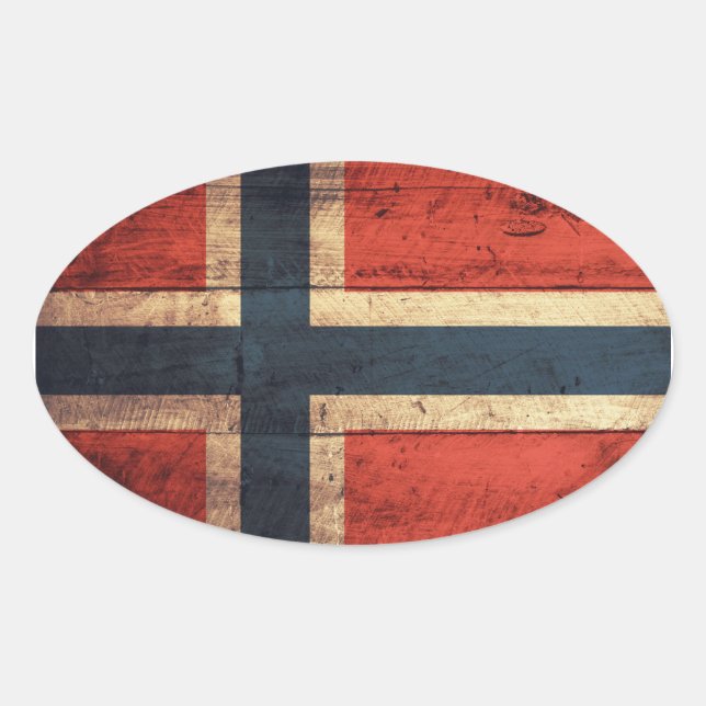 Pegatina Ovalada Bandera de Noruega de madera (Anverso)