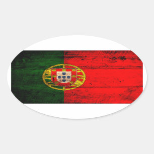 Pegatina Ovalada Bandera de Portugal de madera antigua