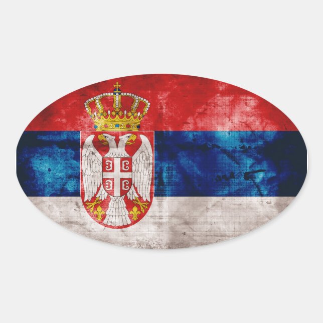 Pegatina Ovalada Bandera de Serbia con meteorología (Anverso)