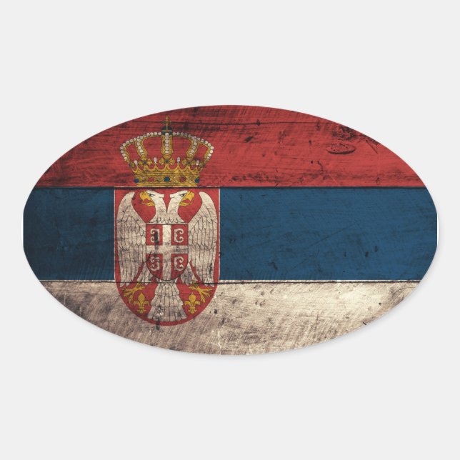 Pegatina Ovalada Bandera de Serbia de madera antigua (Anverso)