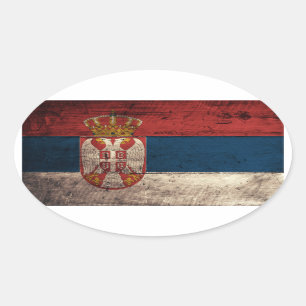 Pegatina Ovalada Bandera de Serbia de madera antigua