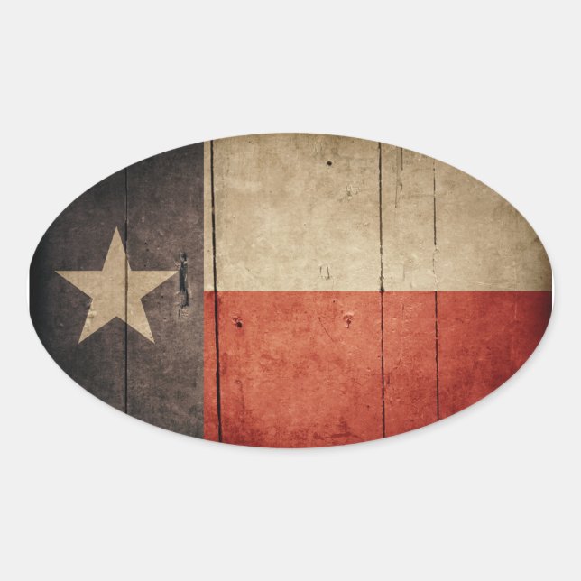Pegatina Ovalada Bandera de Texas Rugged Wood (Anverso)