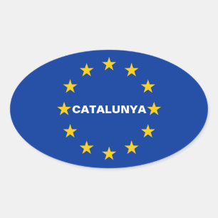 Pegatina Ovalada Bandera de unión europea de CUATRO Cataluña