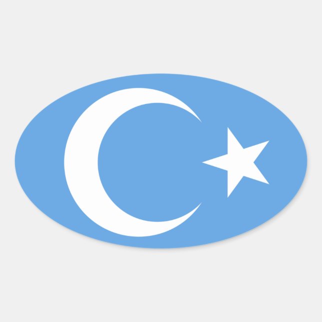 Pegatina Ovalada Bandera de Uyghur/ Turkestán Oriental (Anverso)