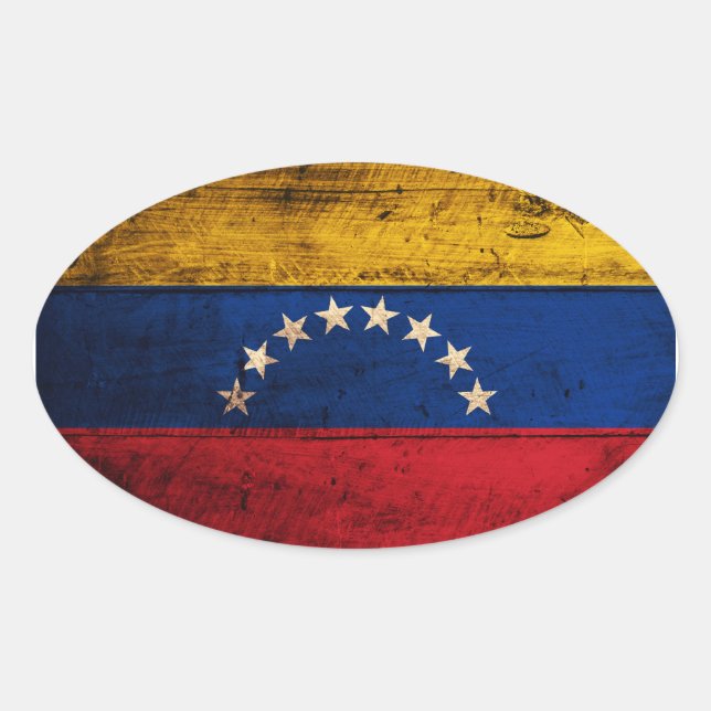 Pegatina Ovalada Bandera de Venezuela antigua de madera (Anverso)