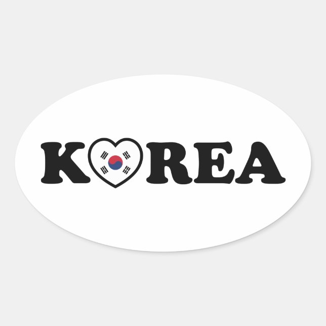 Pegatina Ovalada Bandera del Corazón de Amor de Corea (Anverso)