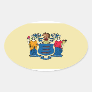 Pegatina Ovalada Bandera del Estado de Nueva Jersey