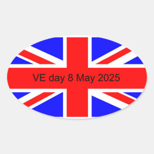 Pegatina Ovalada Bandera del Reino Unido Día VE 2025