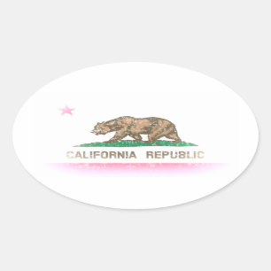 Pegatina Ovalada Bandera desteñida vintage de California
