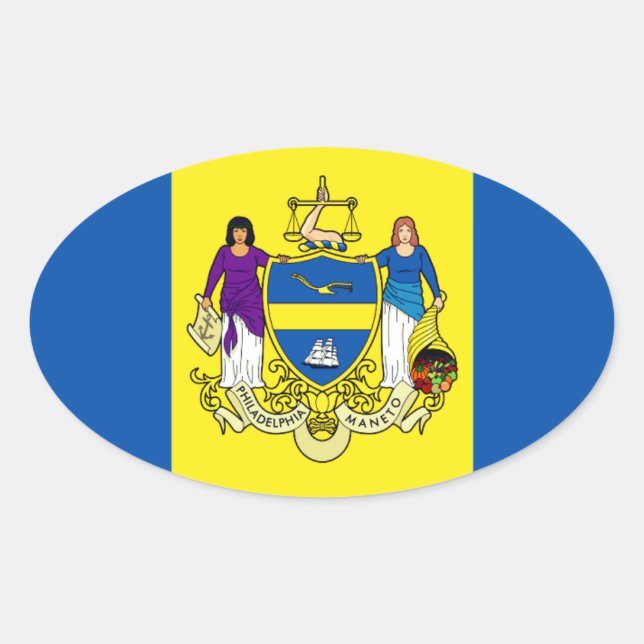 Pegatina Ovalada Bandera/ Emblema de Filadelfia, PA (Anverso)
