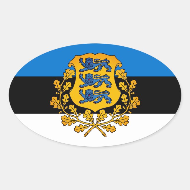 Pegatina Ovalada Bandera/ escudo de armas de Estonia (Anverso)