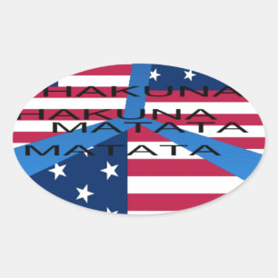 Pegatina Ovalada Bandera estadounidense con Hakuna Matata: Diseño p