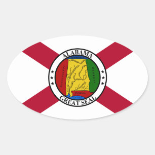 Pegatina Ovalada Bandera estatal de Alabama/Sello estatal superpues