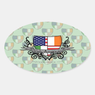 Pegatina Ovalada Bandera Irlandés-Americana del escudo
