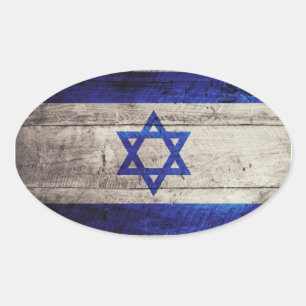 Pegatina Ovalada Bandera israelí de madera antigua