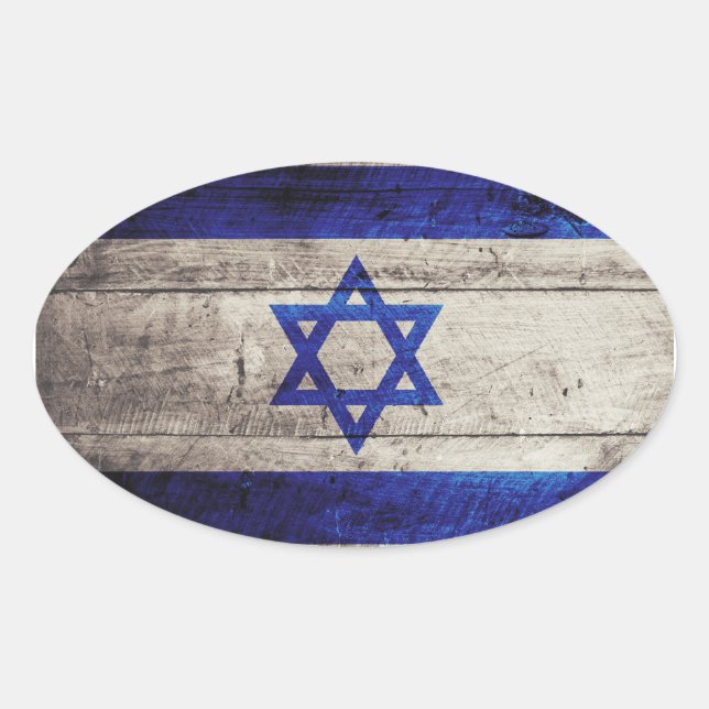 Pegatina Ovalada Bandera israelí de madera antigua (Anverso)
