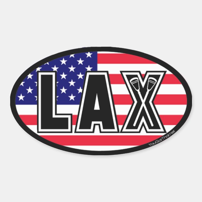 Pegatina Ovalada Bandera lax de Lacrosse America (Anverso)