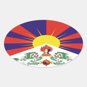 Pegatina Ovalada Bandera libre de Tíbet del tibetano - ་ del བ