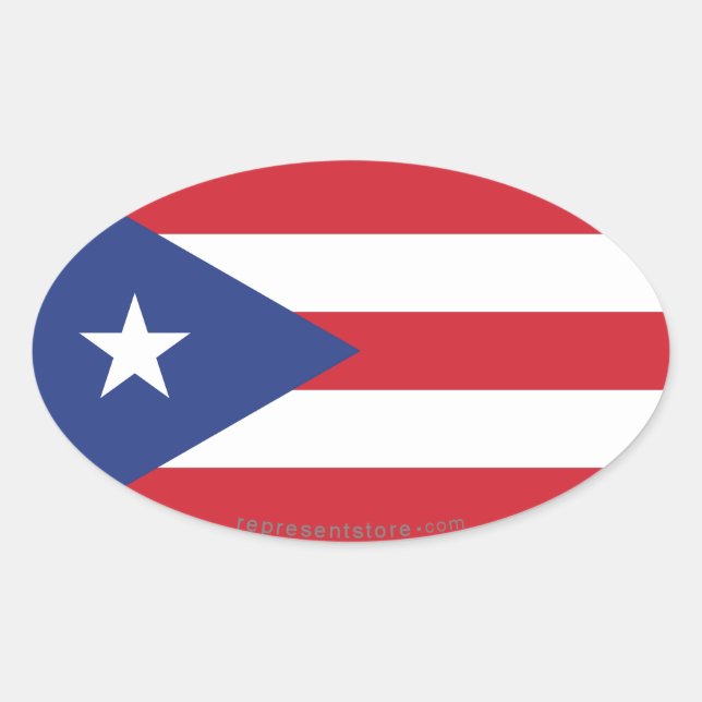 Pegatina Ovalada Bandera lisa de Puerto Rico (Anverso)