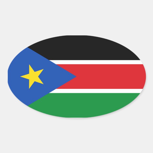 Pegatina Ovalada Bandera nacional de los CUATRO Sudsudaneses (Anverso)