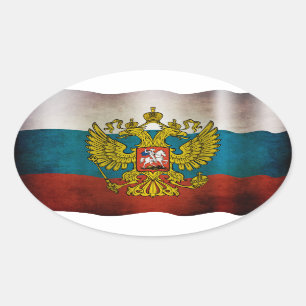 Pegatina Ovalada Bandera ondeando de Rusia