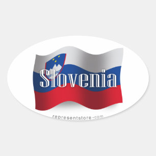Pegatina Ovalada Bandera ondulante de Eslovenia
