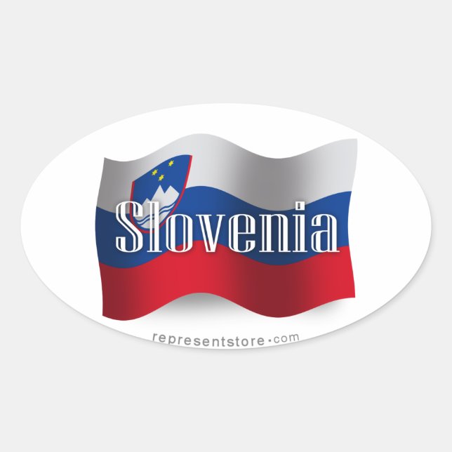 Pegatina Ovalada Bandera ondulante de Eslovenia (Anverso)