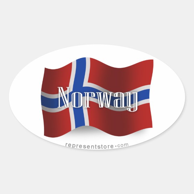 Pegatina Ovalada Bandera ondulante de Noruega (Anverso)