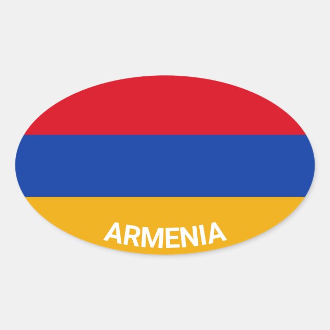 Pegatina Ovalada Bandera oval estilo emurio de Armenia con nombre (Anverso)