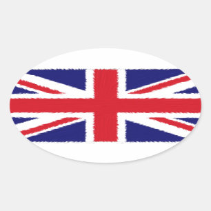 Pegatina Ovalada Bandera pintada borde borroso de Union Jack