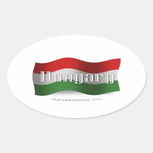 Pegatina Ovalada Bandera que agita de Hungría