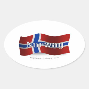 Pegatina Ovalada Bandera que agita de Noruega