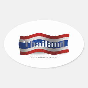 Pegatina Ovalada Bandera que agita de Tailandia
