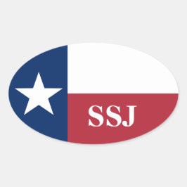 Pegatina Ovalada Bandera Roja Blanca Azul de Texas con Monograma