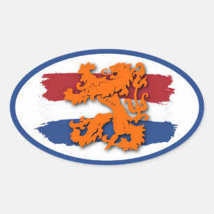 Pegatina Ovalada Bandera Roja Blanca Azul Naranja León Equipo Holan