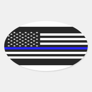 Pegatina Ovalada Bandera simbólica delgada de la línea azul