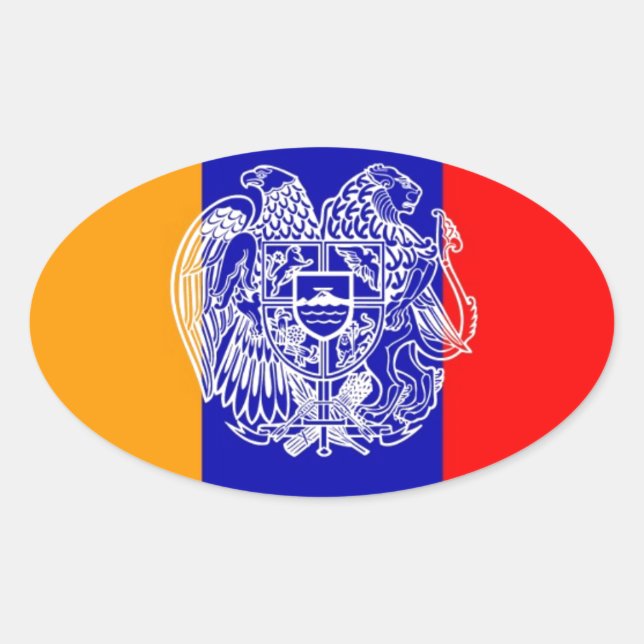 Pegatina Ovalada Bandera y escudo armenio de armas (Anverso)