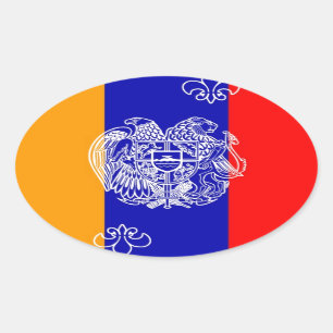 Pegatina Ovalada Bandera y escudo armenio de armas
