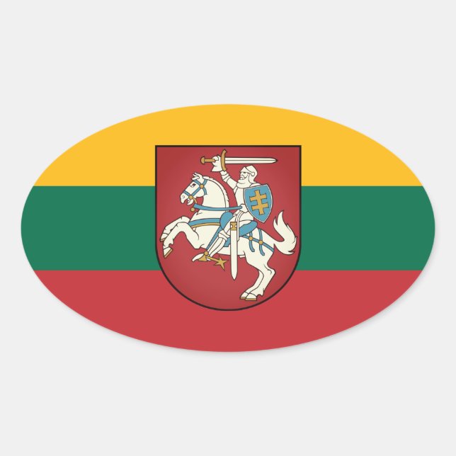 Pegatina Ovalada Bandera y escudo de armas de Lituania (Anverso)
