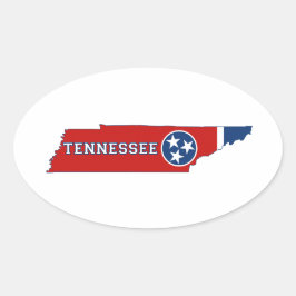 Pegatina Ovalada Bandera y mapa del estado de Tennessee