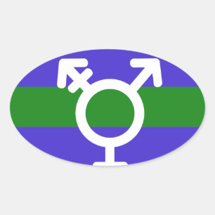 PEGATINA OVALADA BANDERA Y SÍMBOLO DEL TRIGENDER