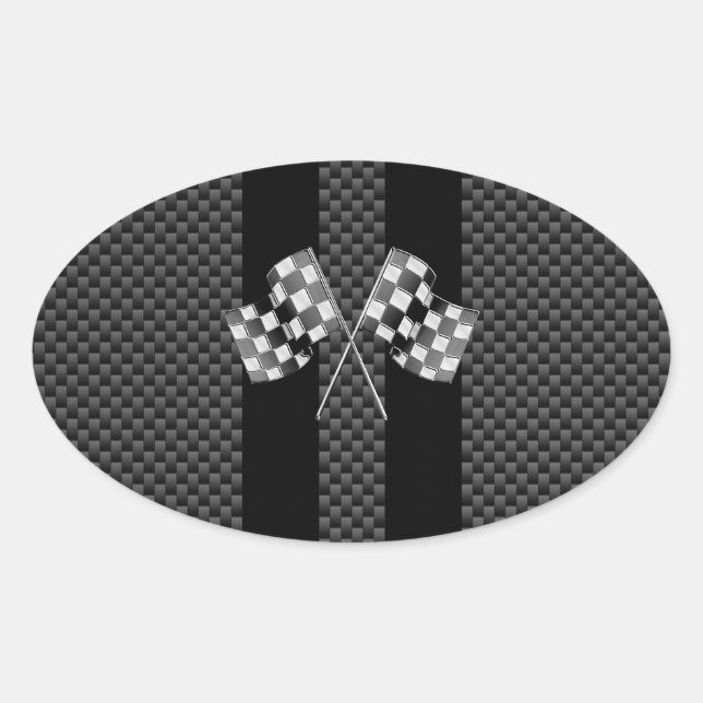 Pegatina Ovalada Banderas de Carreras en franjas negras estilo fibr (Anverso)