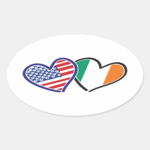 Pegatina Ovalada Banderas del corazón de Irlanda de Estados Unidos